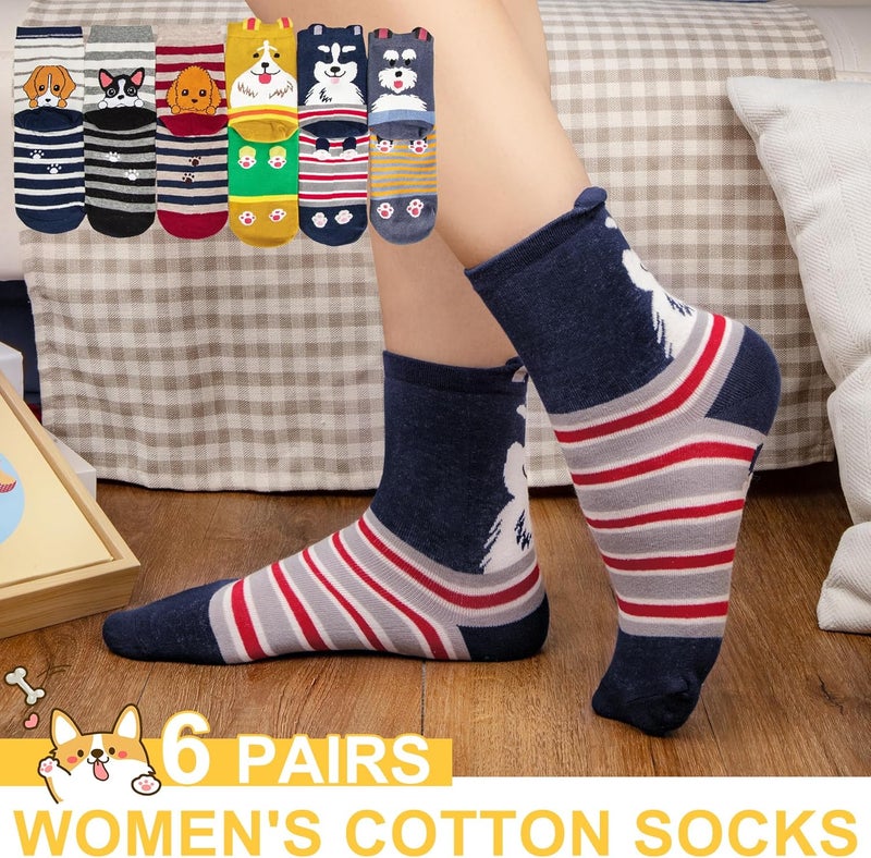 Socksfad Store 5-6 Pairs Women's Cute Cat Socks Gifts, Funny Novelty Animal Print Crew Cotton Socks Christmas Gifts for Women Girls - Image 2